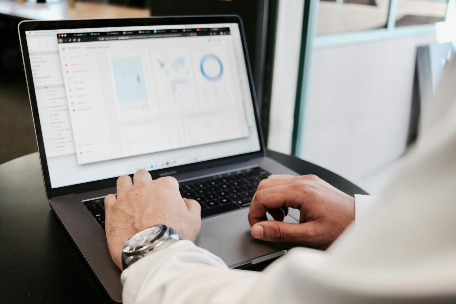 Marketing analytics dashboard open on a laptop