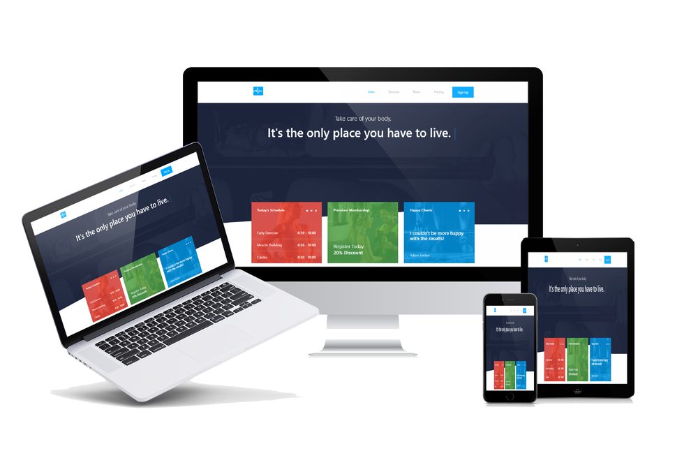 Responsive website design shown on desktop, tablet and mobile